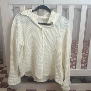 DONNI. Waffle Button Down - Ivory/Cream - size Small (oversized)